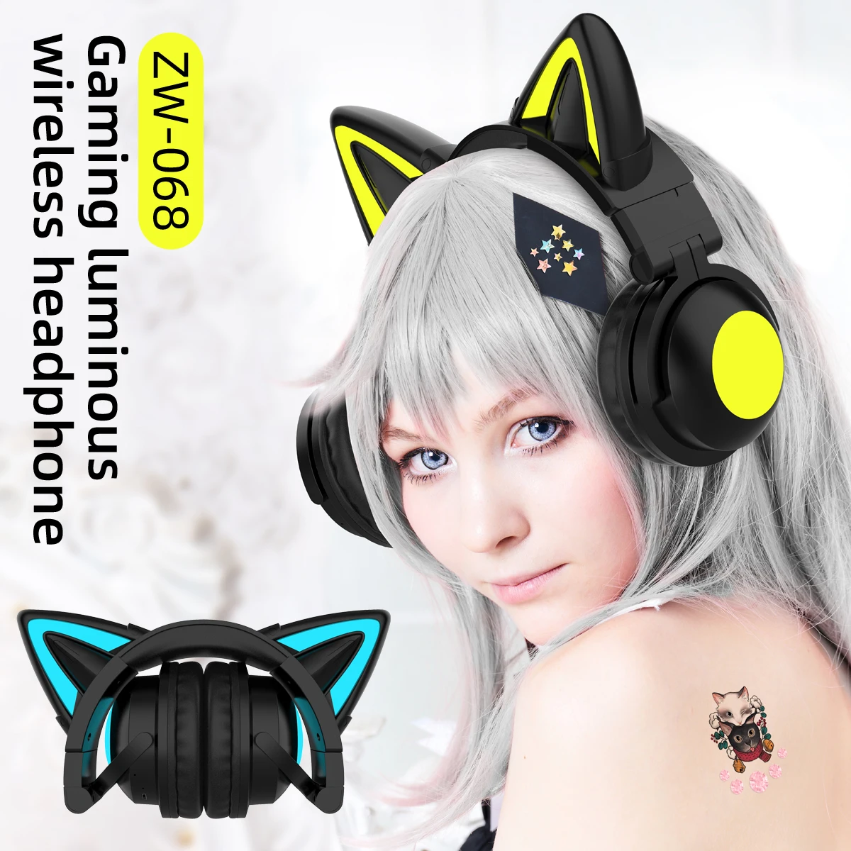 Cat Ear Bluetooth Headset Led - ZW068 Bluetooth Kulaklıklar LED ışık Kedi