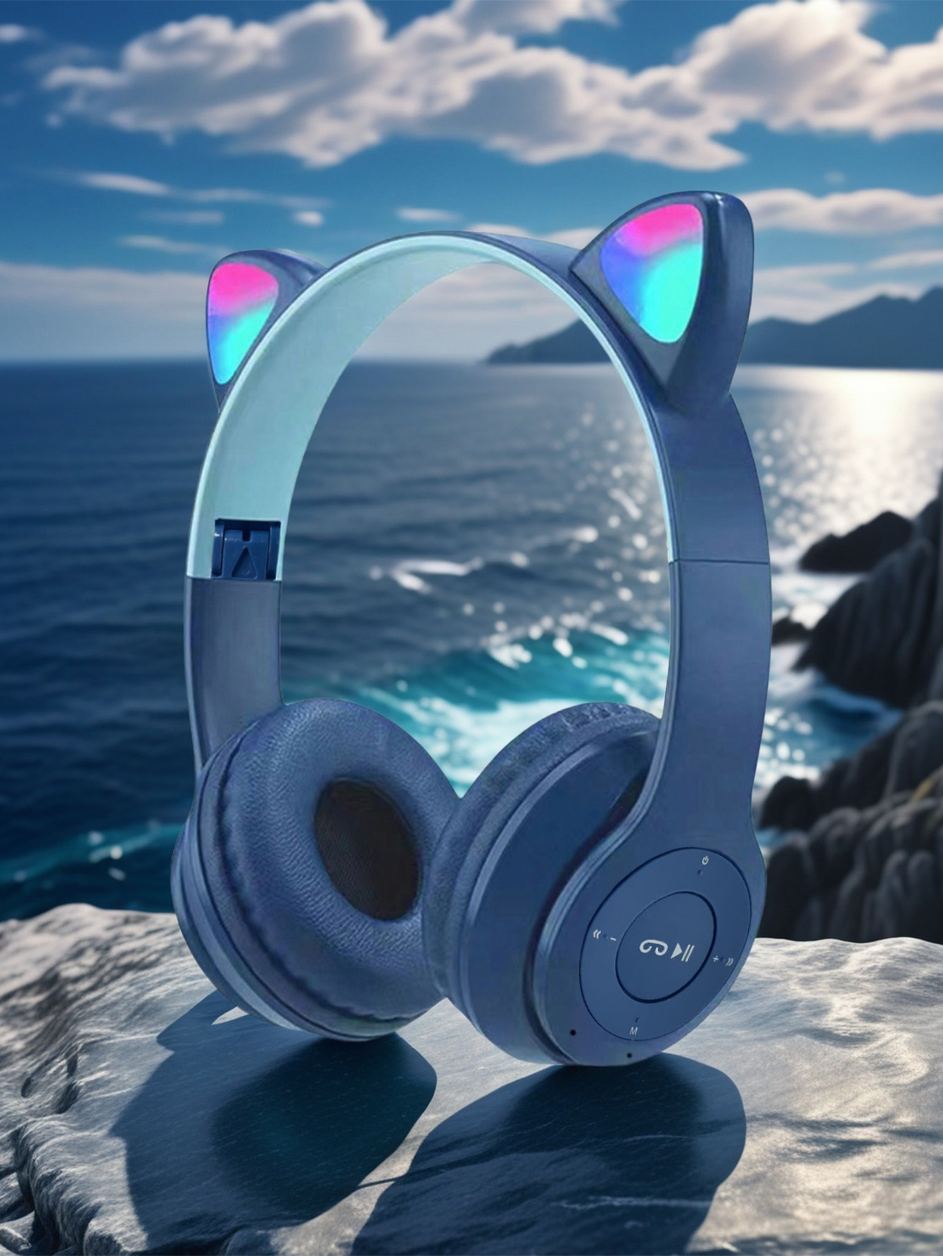 Cat Ear Bluetooth Headset Led - P47M Kedi Kulaklıklı Kulaklık, RGB Renkli